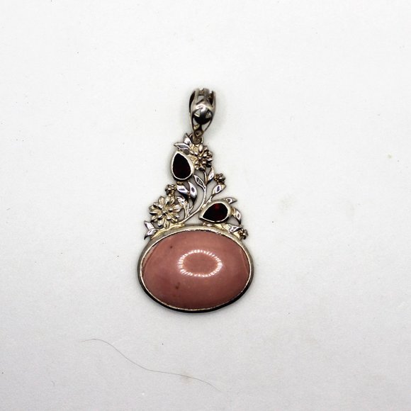 Jewelry - Garnet and Pink Stone Silver Floral Pendant